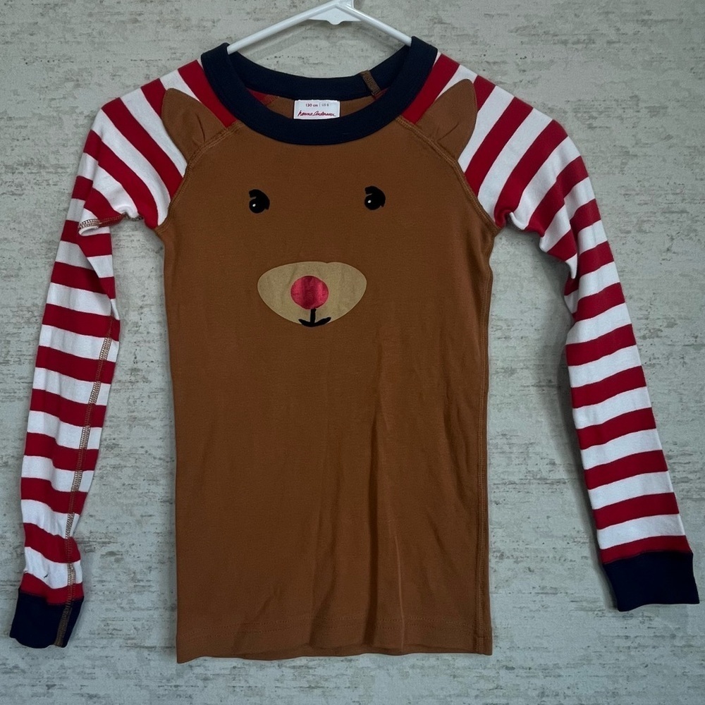 Hannah Anderson Organic Cotton Sleep Shirt Sz 8 Teddy Bear Face Stripes Peru